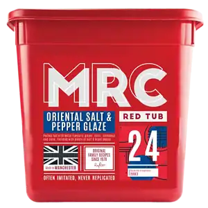 Flava Oriental Salt & Pepper Coater, a ginger, chilli and clove blend, in a red 2.5kg MRC tub