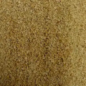 Close-up of pinhead rusk, a coarse pale golden crumb