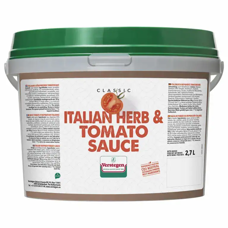2.7 litre tub of Verstegen Classic Italian Herb & Tomato Sauce