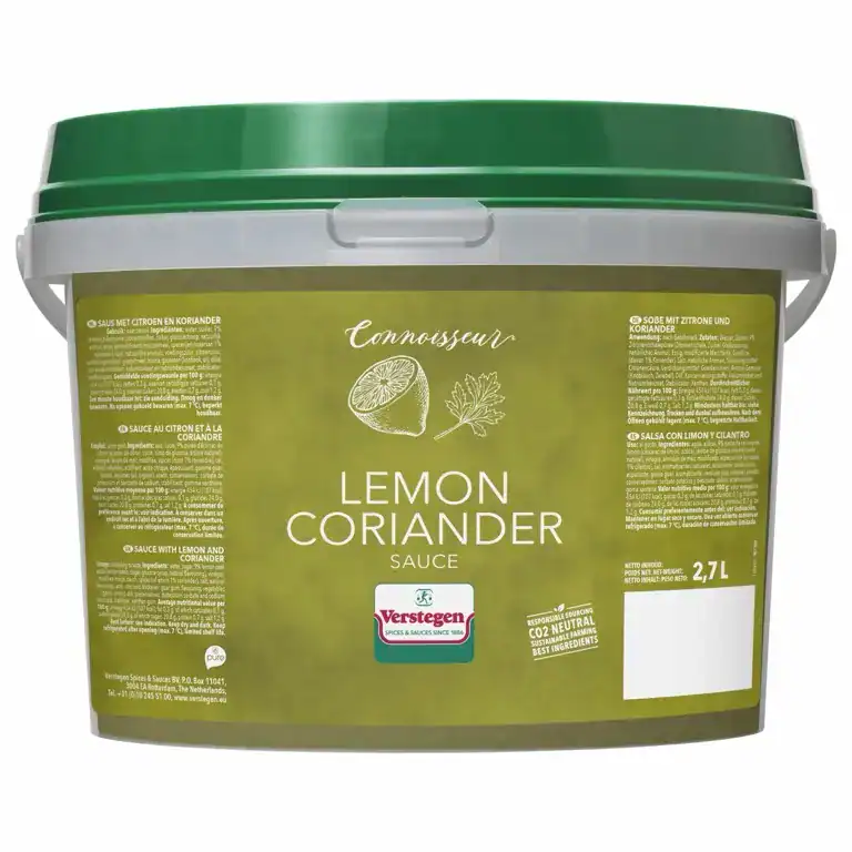 2.7 litre tub of Verstegen Connoisseur Lemon Coriander Sauce