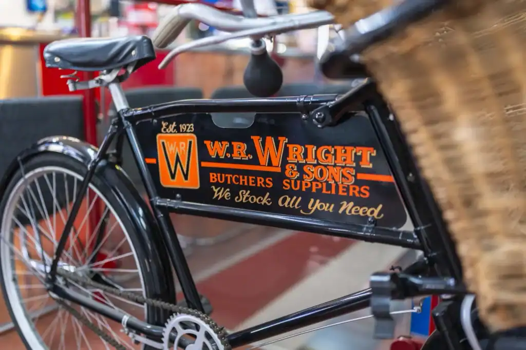 The 1923 W.R. Wright & Sons delivery bicycle, lettered 'Butchers Suppliers - We Stock All You Need'
