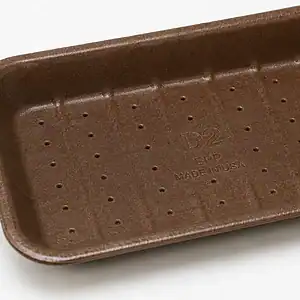 Brown recyclable EPP meat tray embossed D2, with a perforated base