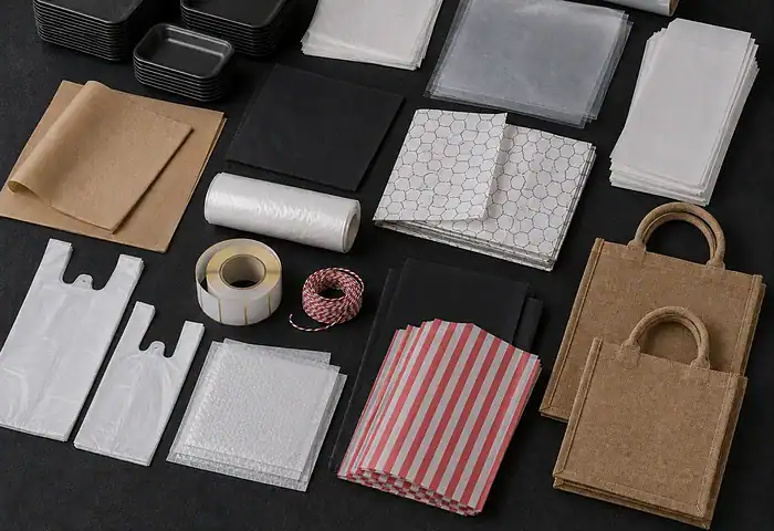 Butchers packaging — foam trays, greaseproof and kraft paper, vacuum pouches, cling film, carrier and paper bags, labels and string