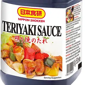 Nippon Shokken Teriyaki Sauce, a dark soy-based glaze, in a handled bottle with an orange cap