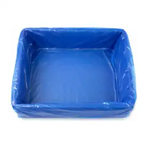 Blue-tinted polythene box liner, opened out to line a standard meat box