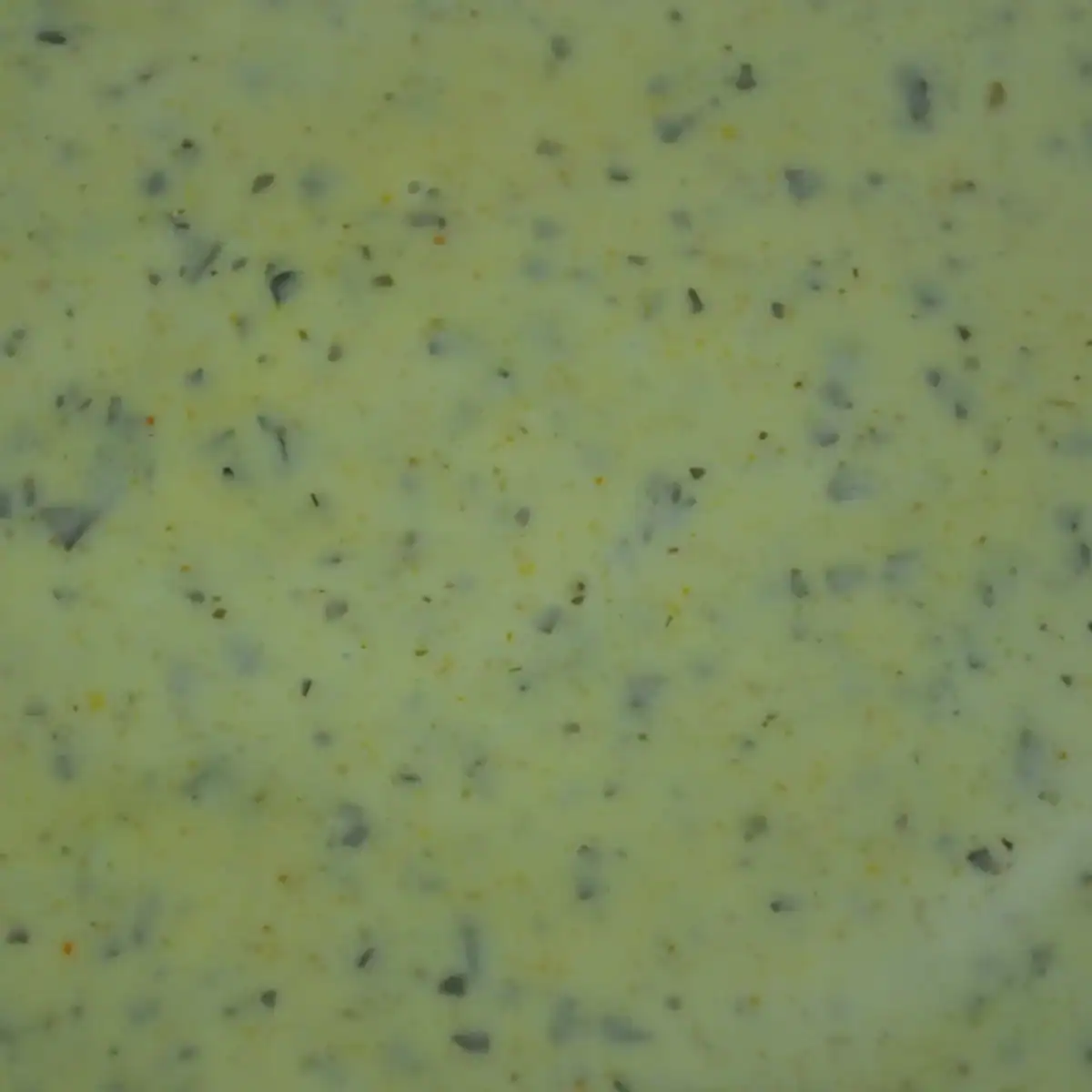 Close-up of RAPS Marinox French Garlic marinade, a pale creamy sauce with chopped garlic pieces