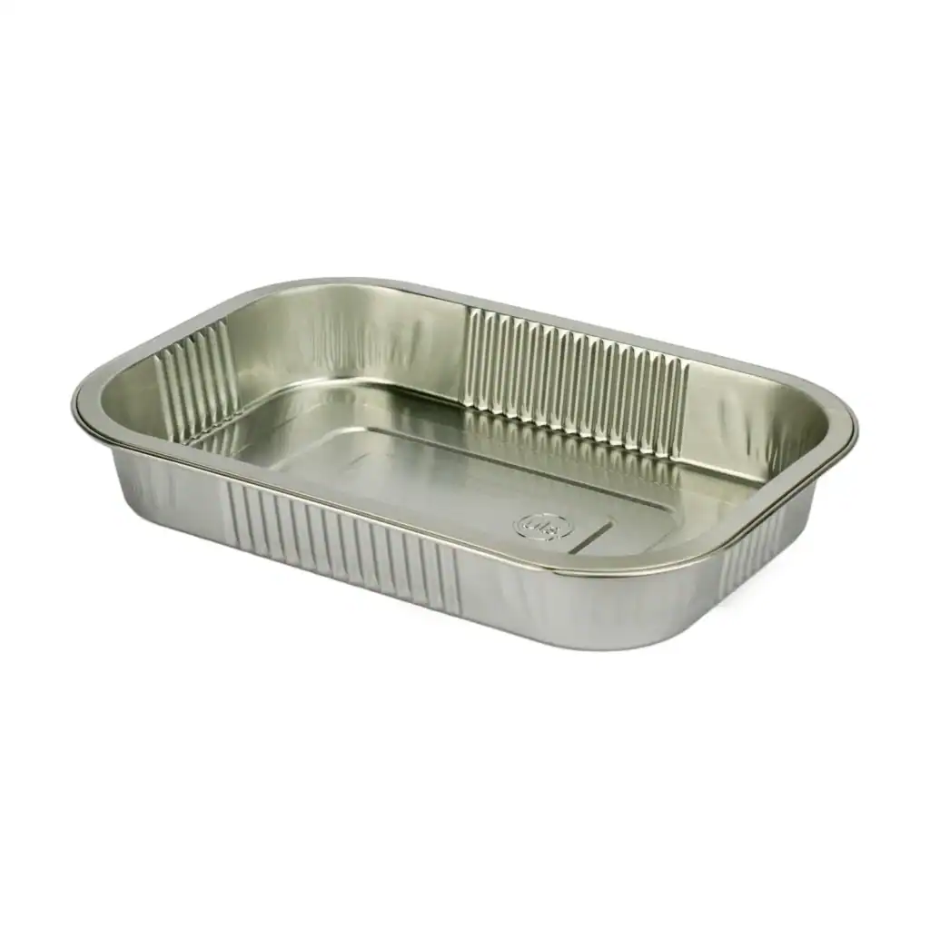 Smoothwall aluminium foil tray with ribbed sides and a rolled sealing edge, 33mm deep