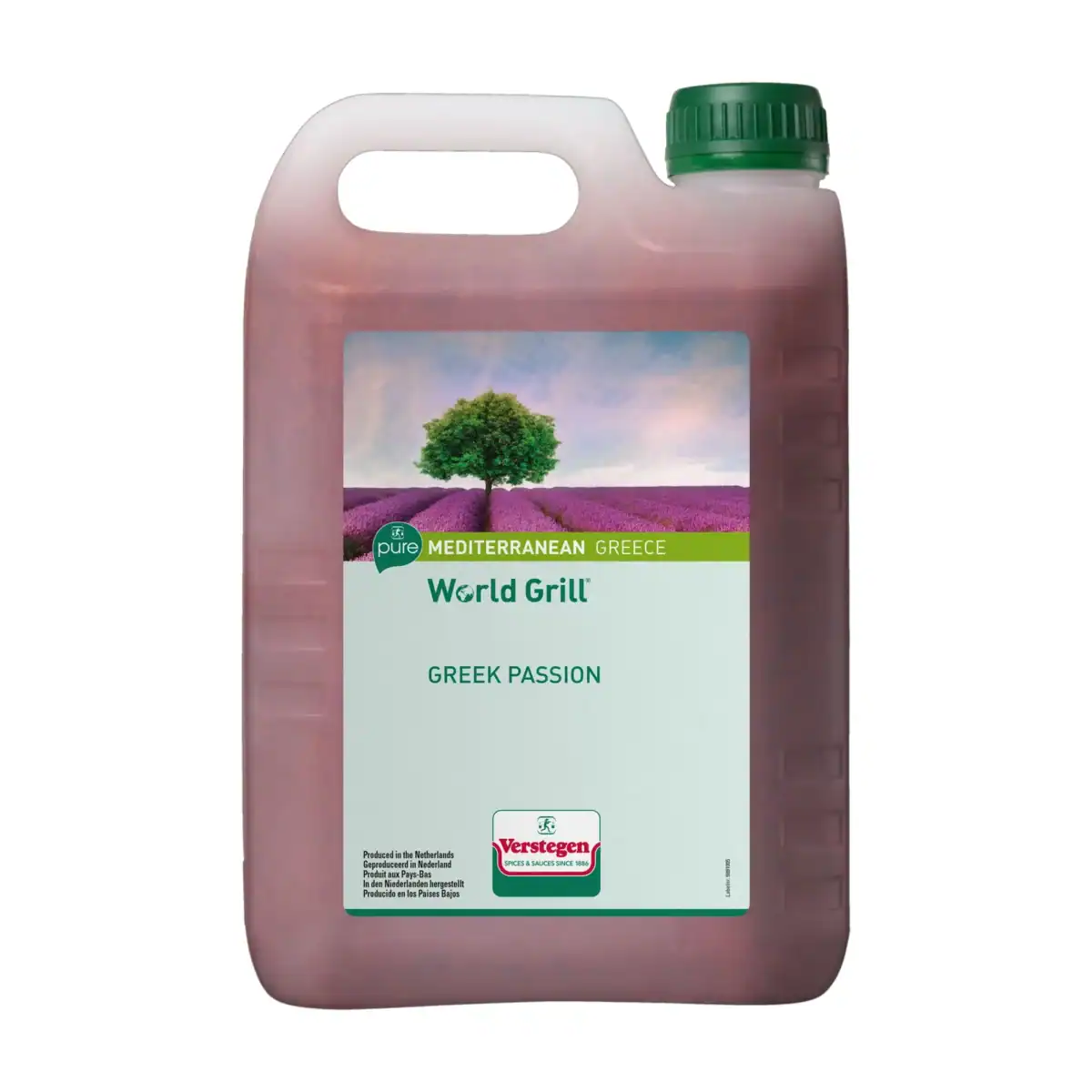 2.5 litre jerrycan of Verstegen World Grill Greek Passion marinade, dusky pink